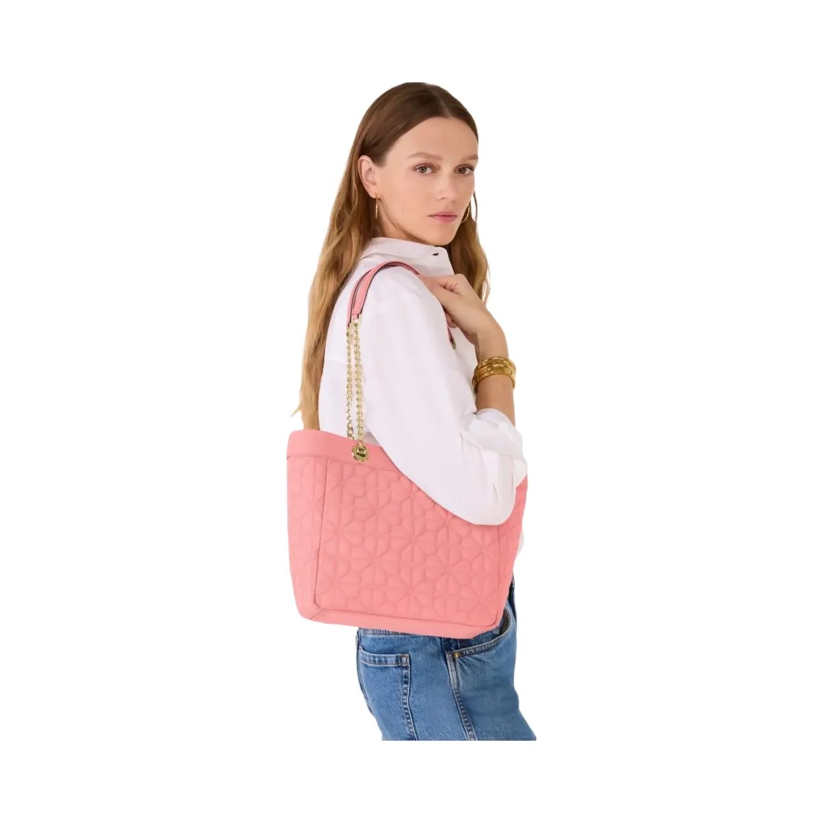 Kate Spade Flower Quilted Fabric Medium Tote Terracotta Tile - HypeFly India View 2