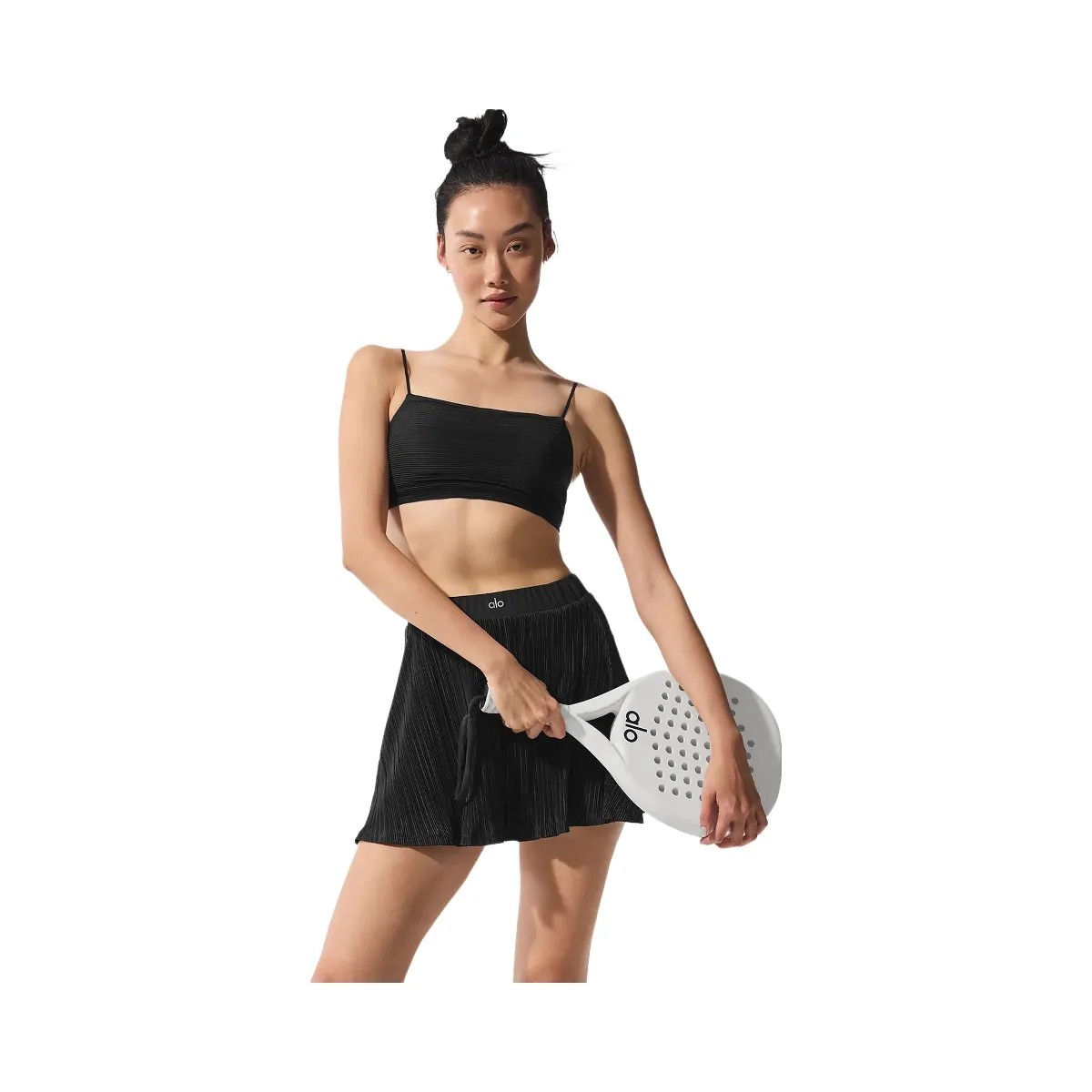 Alo Women's Micro Plisse Game On Bra - Black - HypeFly India View 1