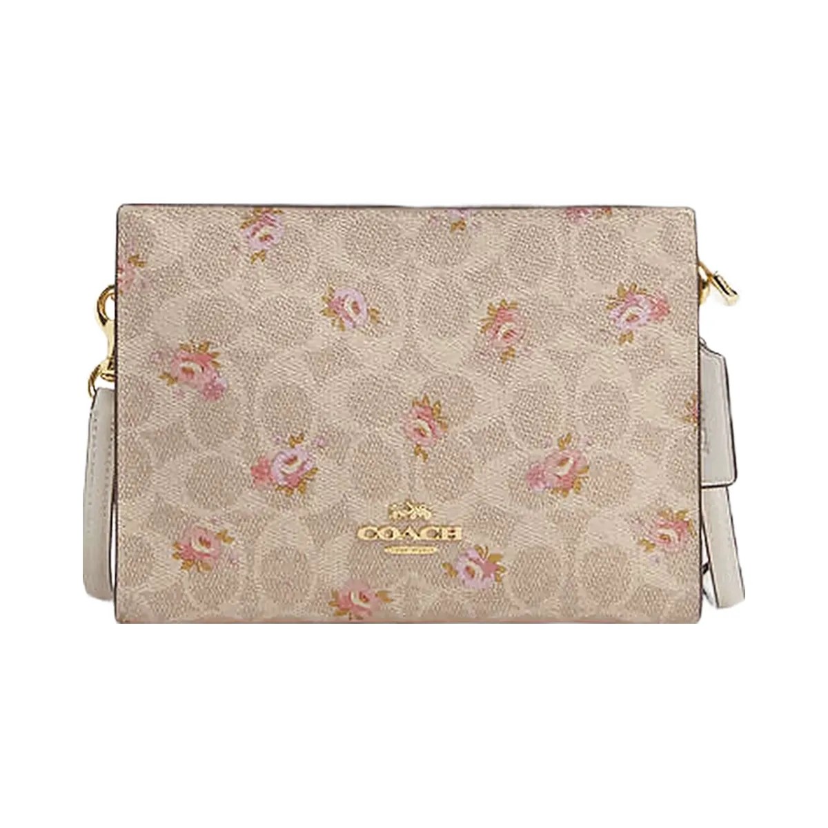 Coach Slim Crossbody Bag In Signature Canvas With Floral Print Gold-Sand Multi - HypeFly India View 1