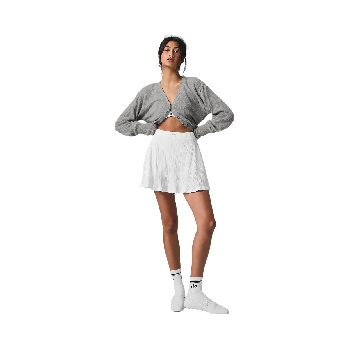 Alo Women's Cashmere Jet Set Cardigan - Dove Grey Heather - HypeFly India View 5