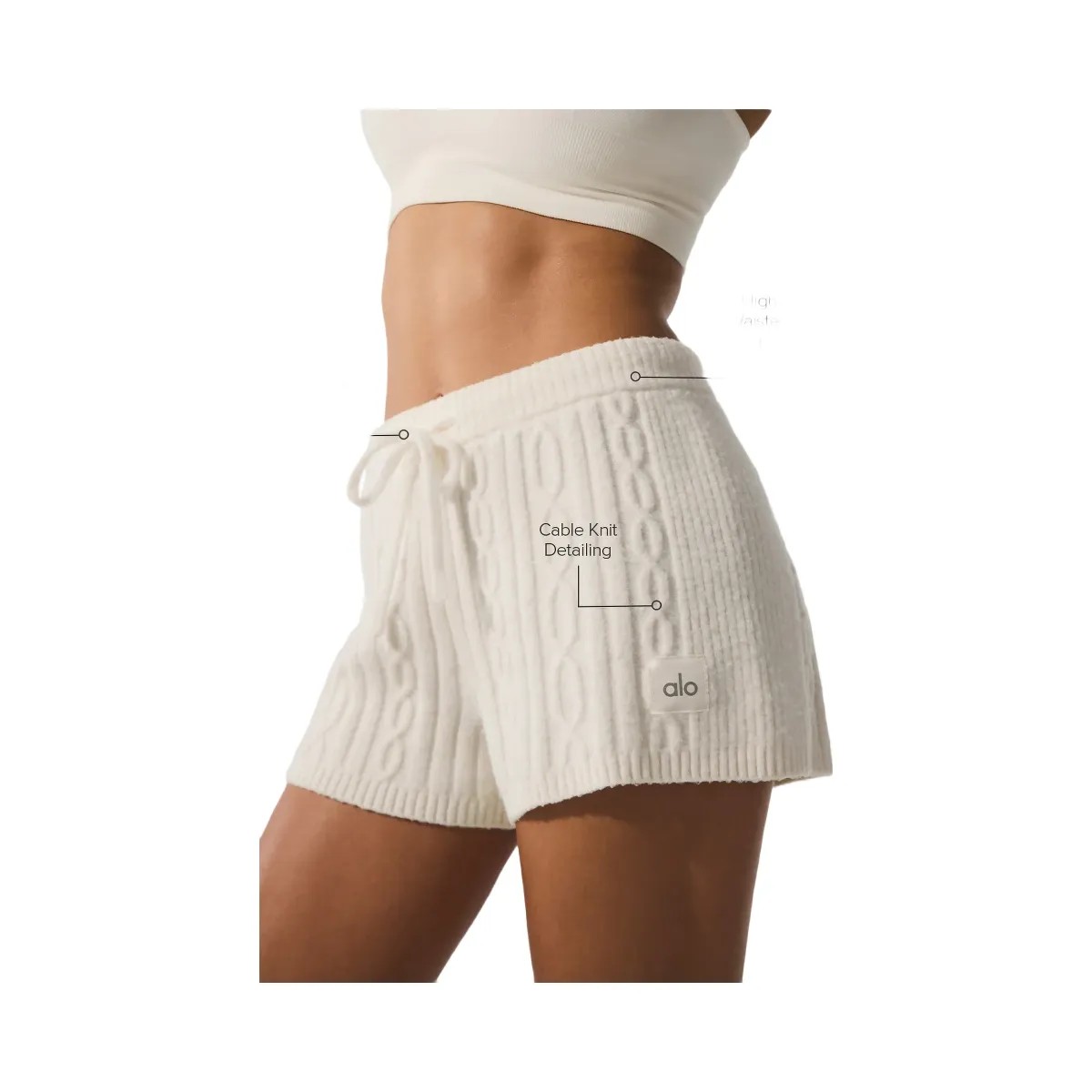 Alo Women's Cable Knit Winter Bliss Short - Ivory - HypeFly India View 2