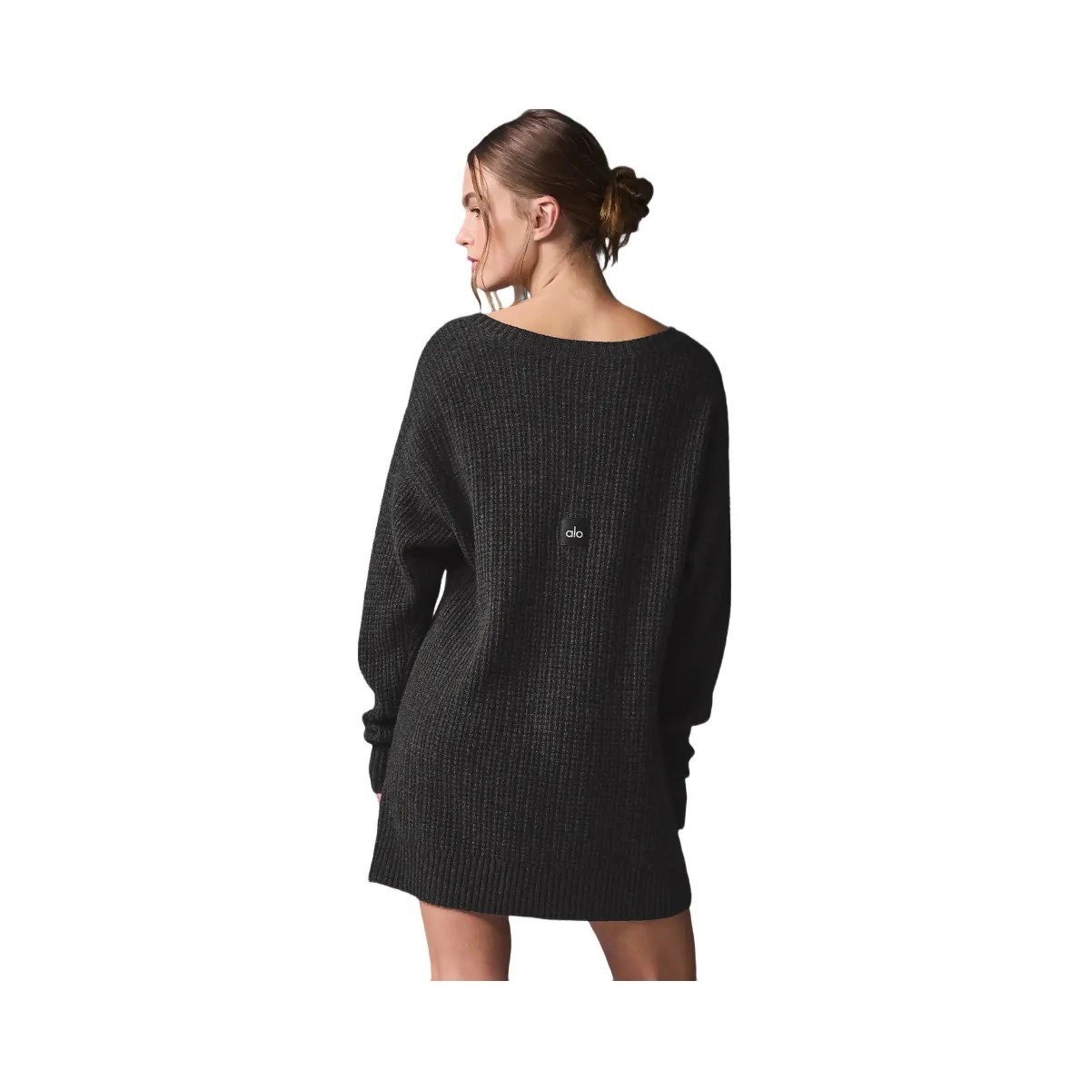Alo Women's Cashmere Plush Waffle Dress - Dark Heather Grey - HypeFly India View 3