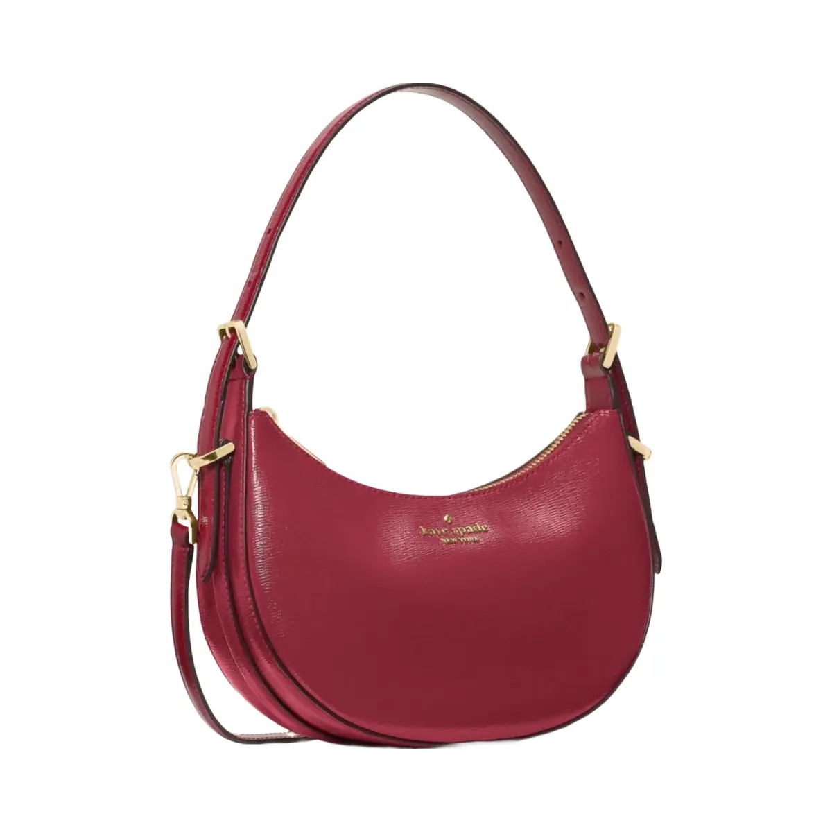 Kate Spade Nova Textured Patent Leather Small Crescent Shoulder Bag Red Jam - HypeFly India View 4