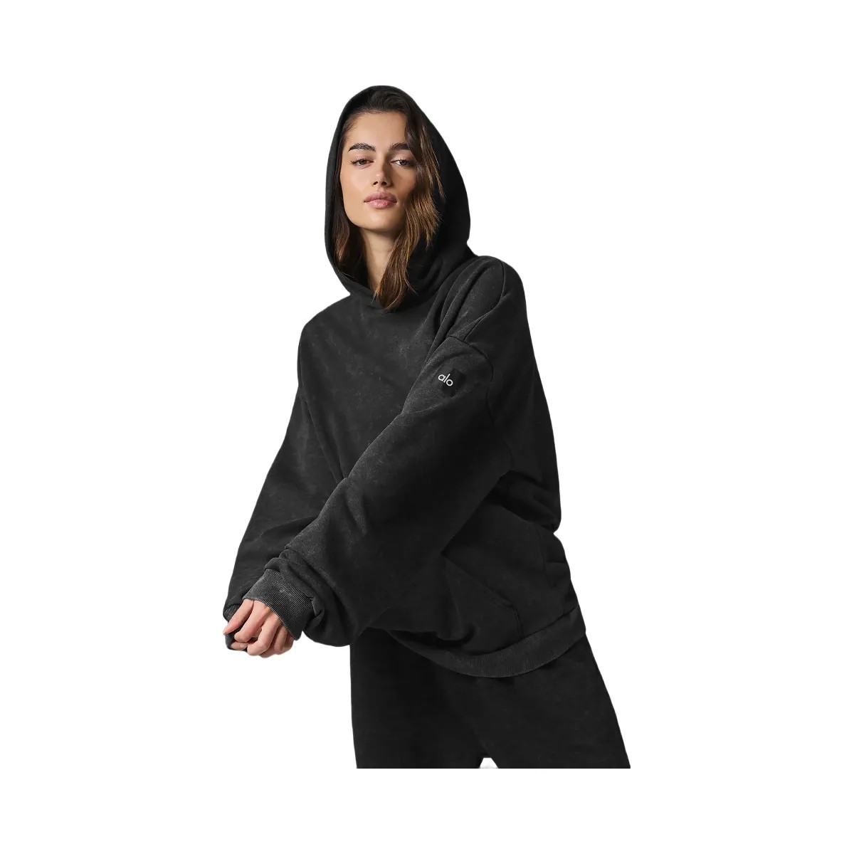 Alo Women's Chill Vintage Wash Hoodie - Black Wash - HypeFly India View 2