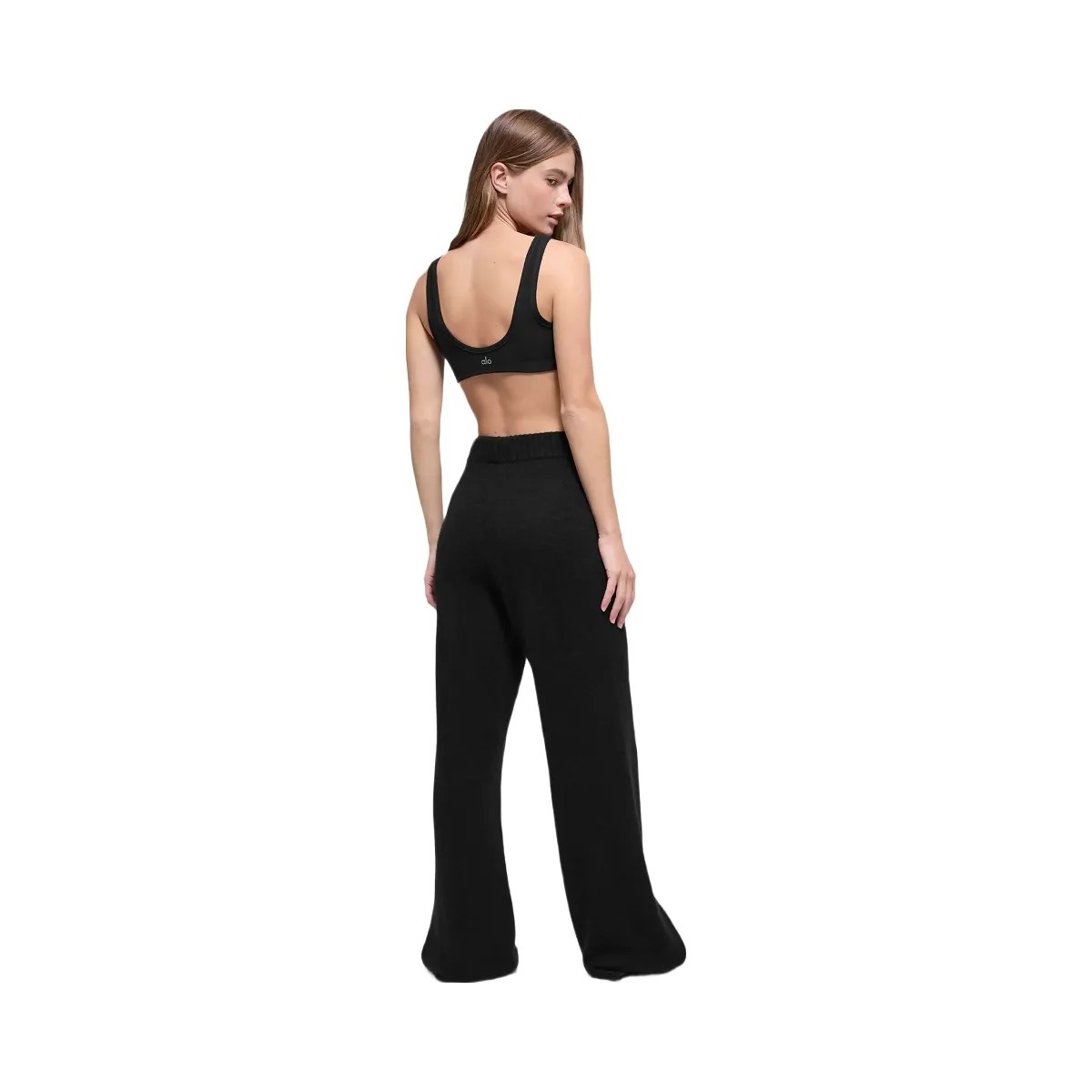Alo Women's Wool Cashmere High-Waist New Class Wide Leg Pant - Black - HypeFly India View 4