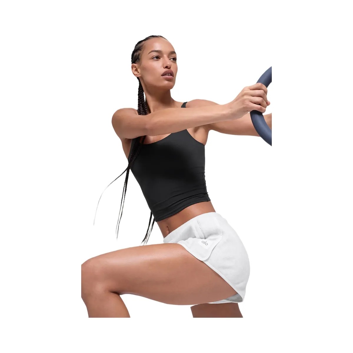 Alo Women's Polar Fleece Retreat Short - White Heather Grey - HypeFly India View 4