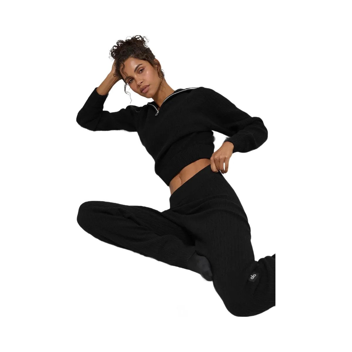 Alo Women's Cashmere Plush Waffle 1/4 Zip Pullover - Black - HypeFly India View 4