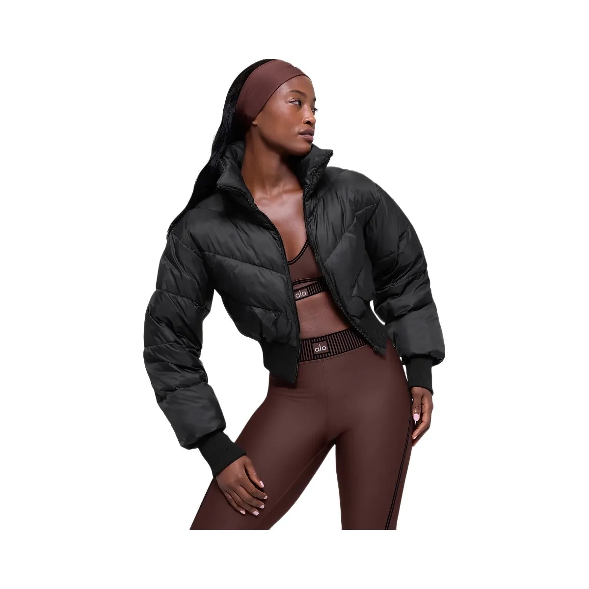Alo Women's Cropped Atmosphere Puffer - Black - HypeFly India View 2