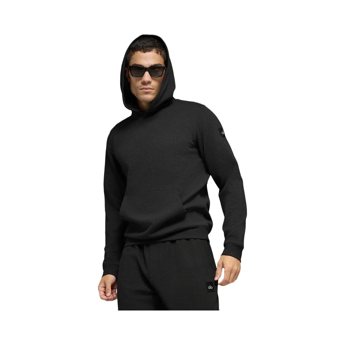 Alo Men's Waffle Lounge Hoodie - Black - HypeFly India View 1