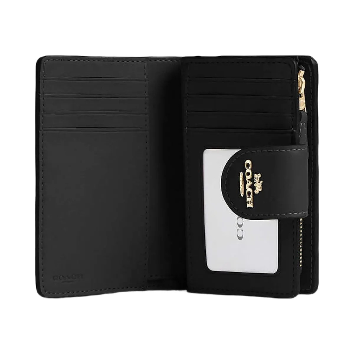 Coach Medium Corner Zip Wallet In Signature Canvas Signature Canvas Gold Walnut Black - HypeFly India View 2