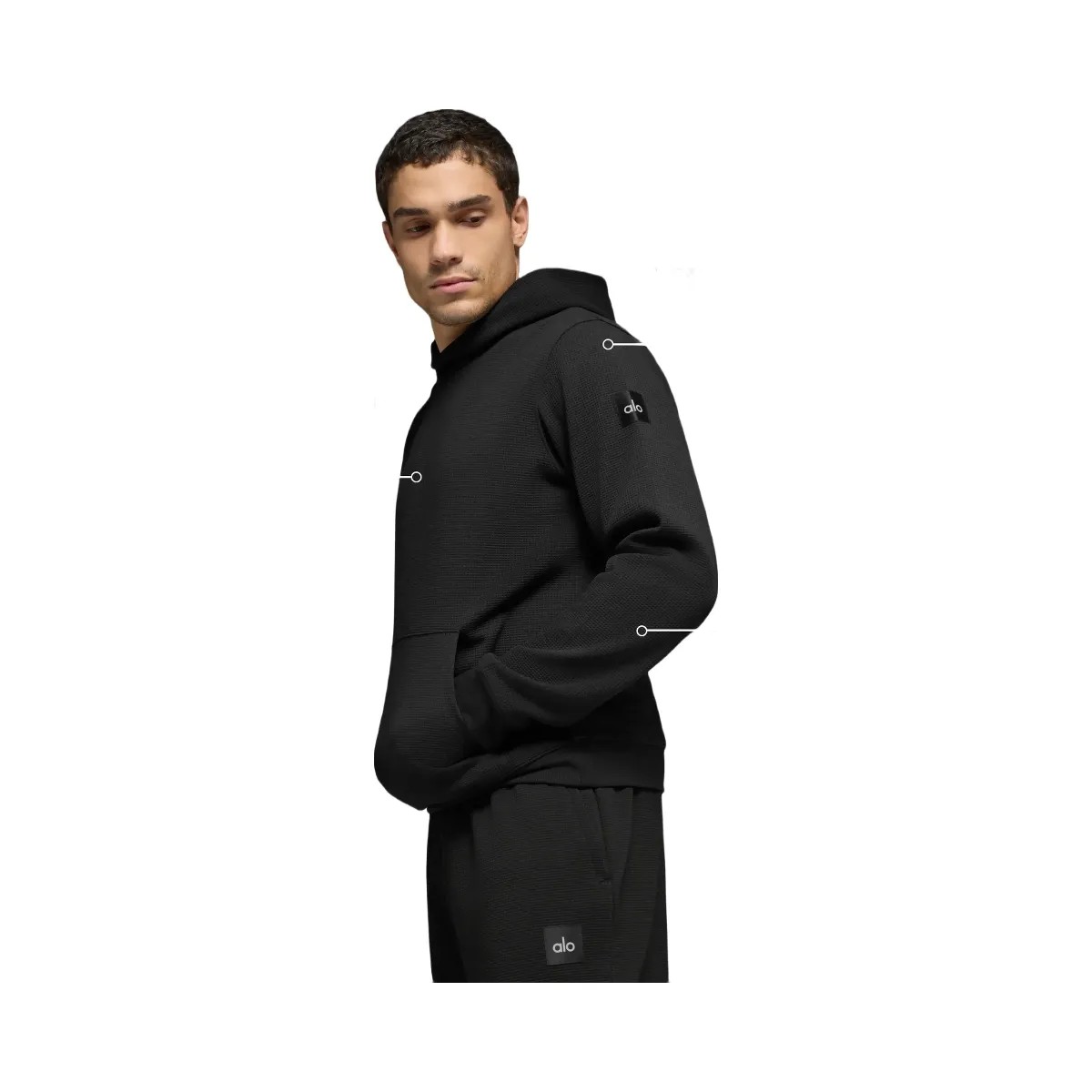 Alo Men's Waffle Lounge Hoodie - Black - HypeFly India View 2