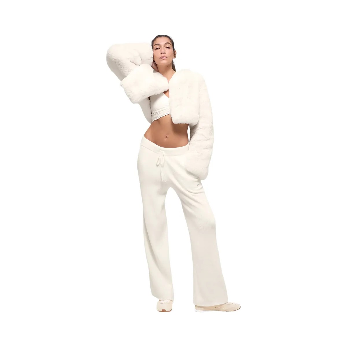 Alo Women's Faux Fur Chic Cropped Jacket - Ivory - HypeFly India View 4
