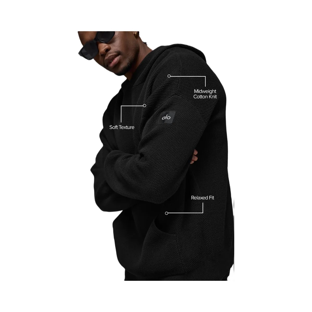 Alo Men's Sports Club Sweater Knit Hoodie - Black - HypeFly India View 2