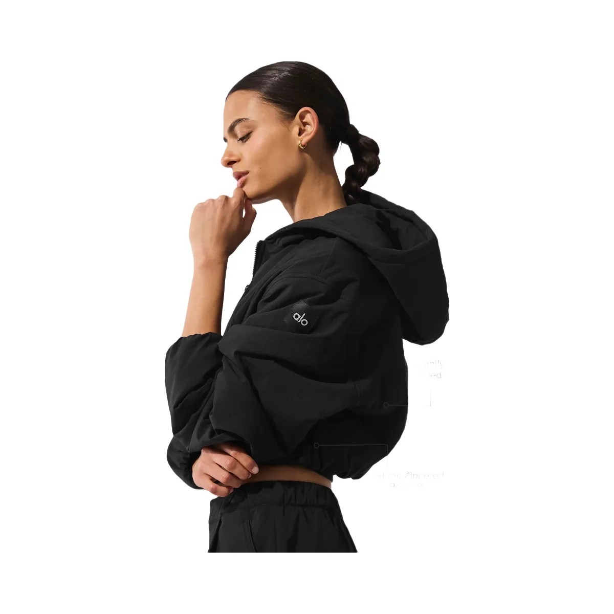 Alo Women's Cropped Mountain Peak Full-Zip Hoodie - Black - HypeFly India View 2