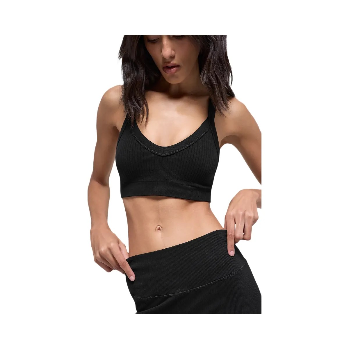 Alo Women's Seamless Two Tone Rib Bra - Black - HypeFly India View 1