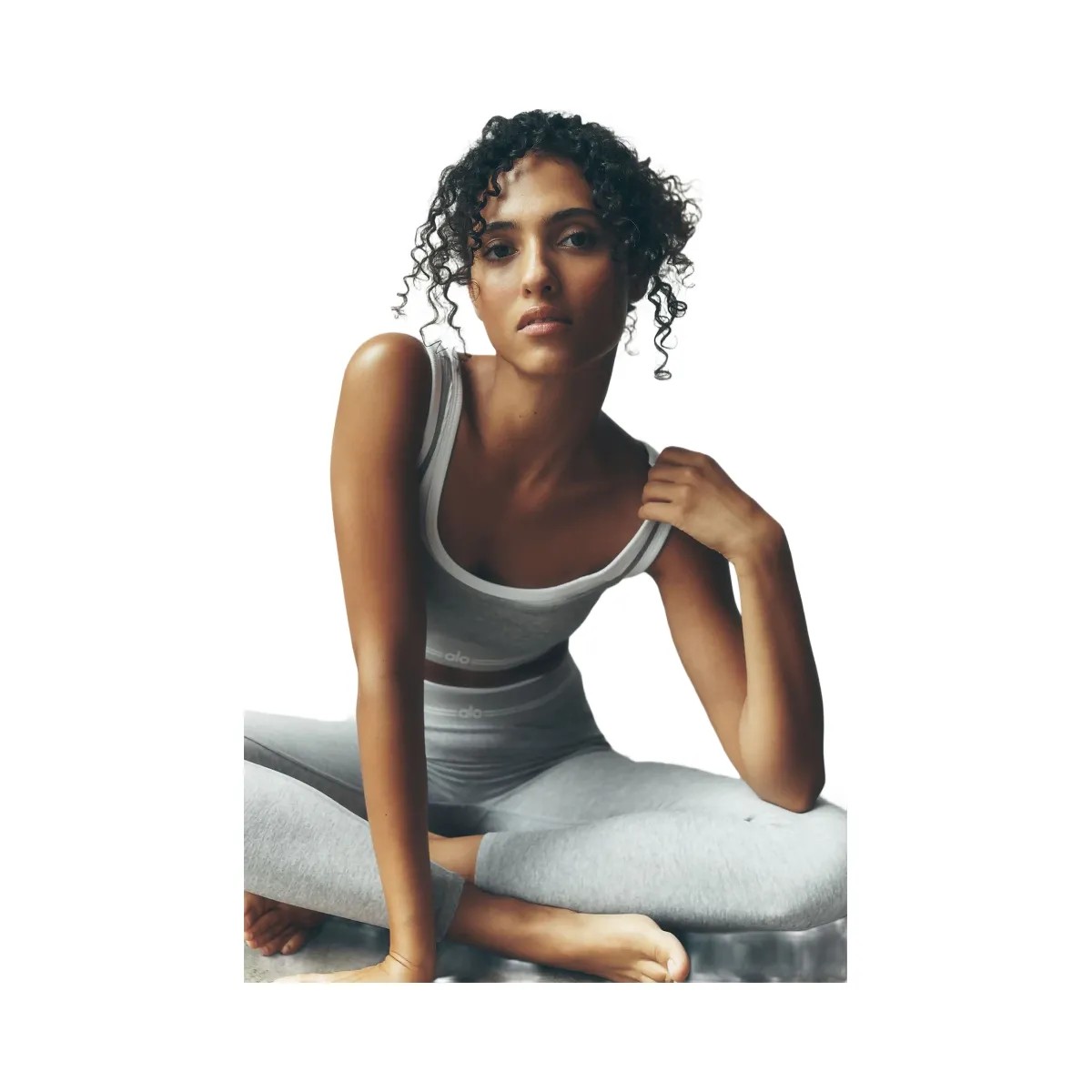 Alo Women's Alosoft High-Waist 7/8 Better Together Legging - Athletic Heather Grey/White - HypeFly India View 5