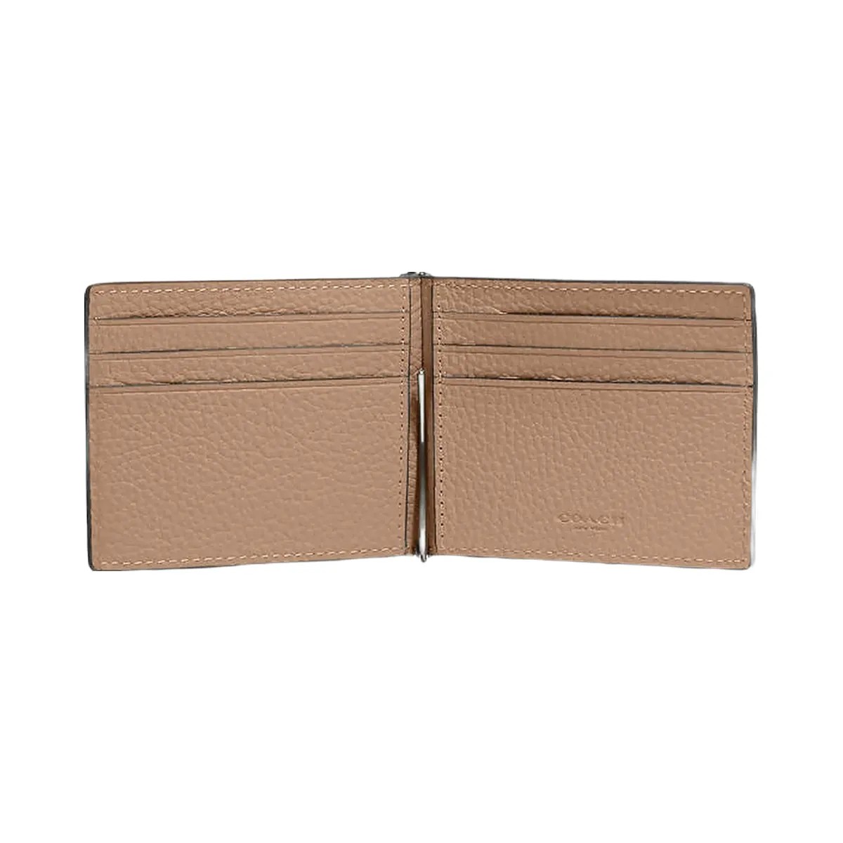 Coach Slim Money Clip Billfold Wallet Pebbled Leather-Black Antique Nickel-Taupe - HypeFly India View 1