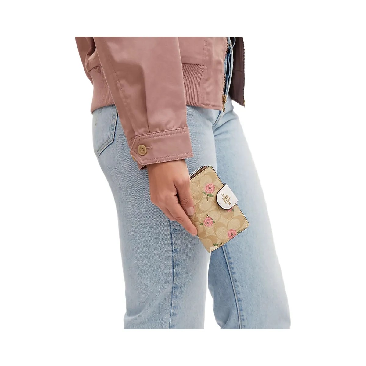 Coach Medium Corner Zip Wallet In Signature Canvas With Floral Print Signature Canvas-Gold-Light Khaki Chalk Multi - HypeFly India View 4