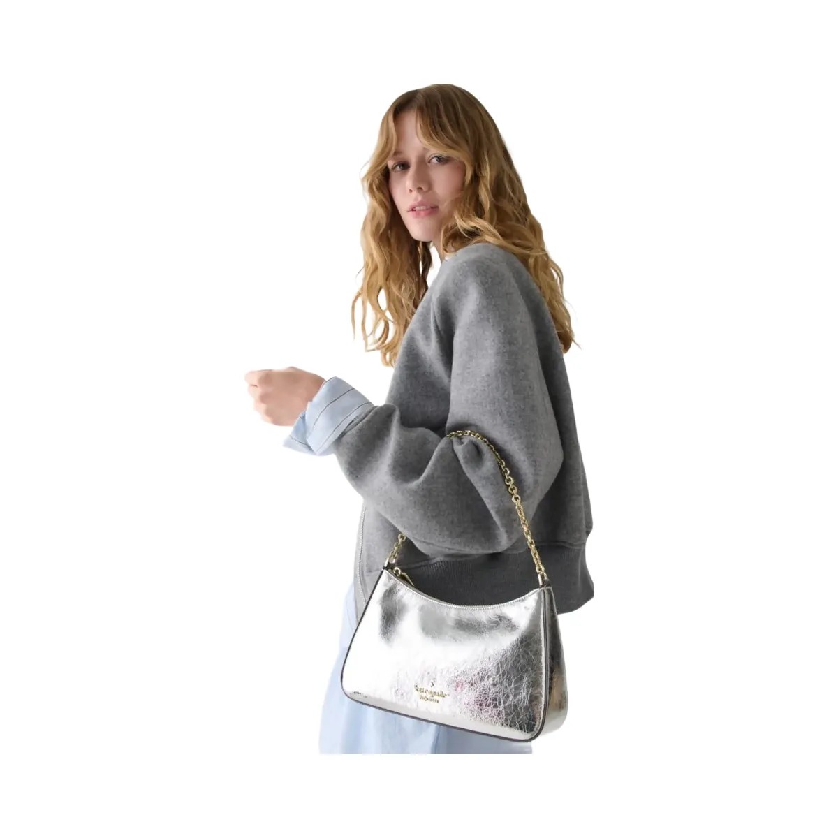Kate Spade Margot Crinkle Metallic Convertible Crossbody Silver - HypeFly India View 3