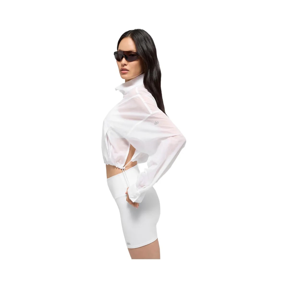 Alo Women's Cropped 1/4 Zip Aerial Pullover - White - HypeFly India View 4