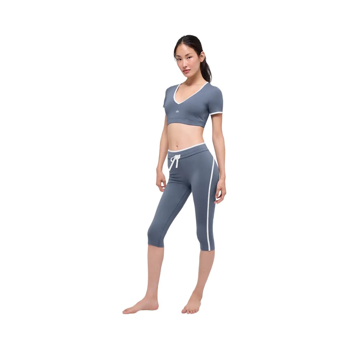 Alo Women's Airbrush High-Waist Race Pace Capri - Bluestone/White - HypeFly India View 5