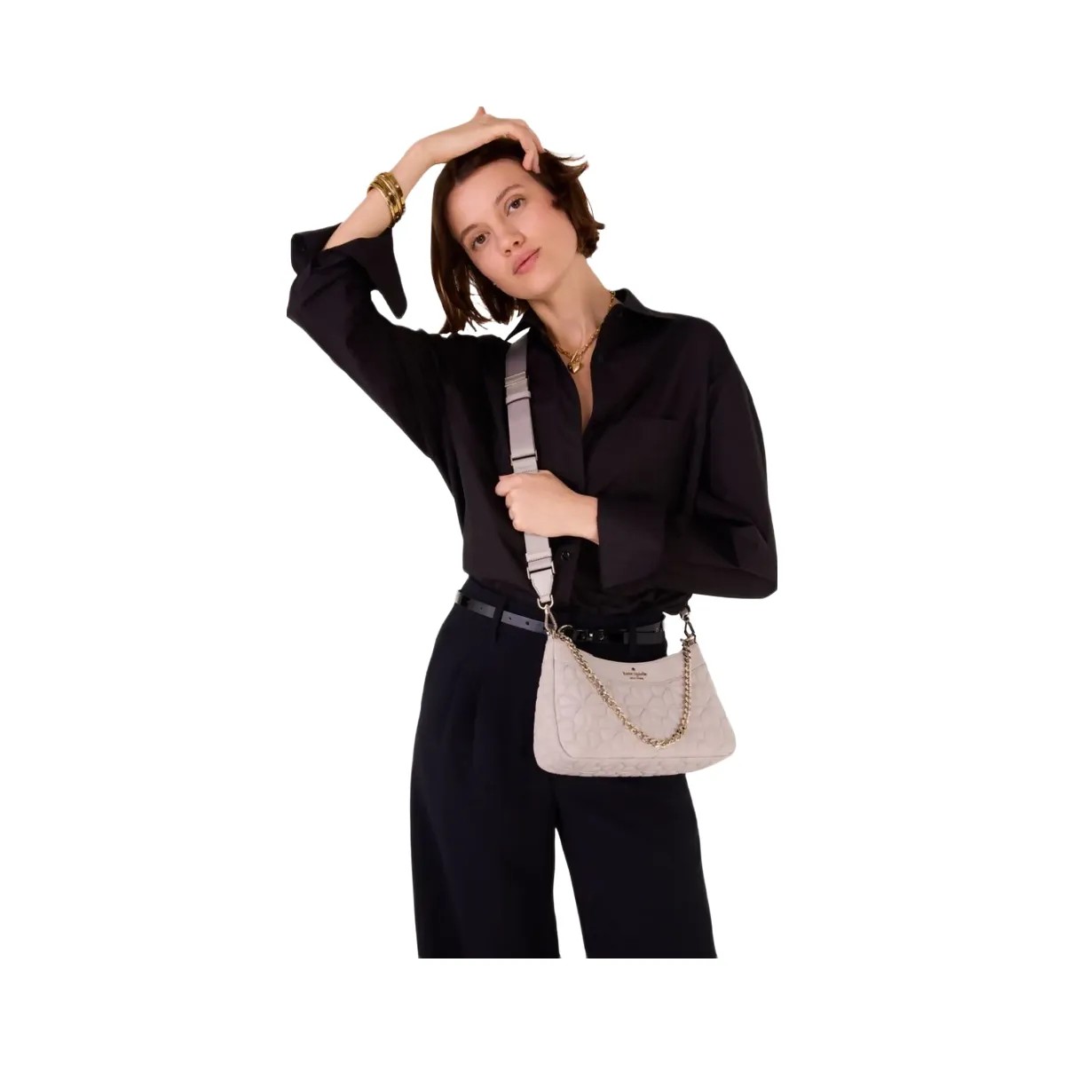 Kate Spade Flower Quilted Fabric Convertible Crossbody Cozy Grey - HypeFly India View 2