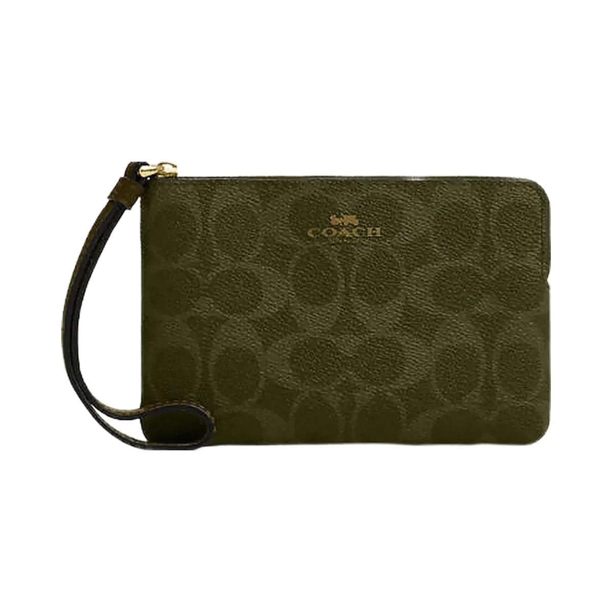 Coach Corner Zip Wristlet In Signature Canvas Signature Canvas-Gold-Olive - HypeFly India View 1