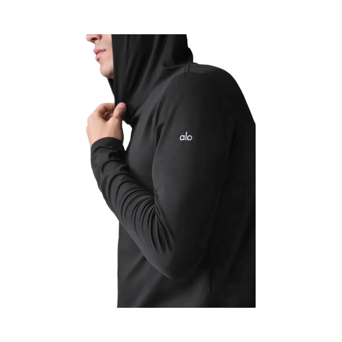 Alo Men's Conquer Reform Long Sleeve With Hood - Black - HypeFly India View 4