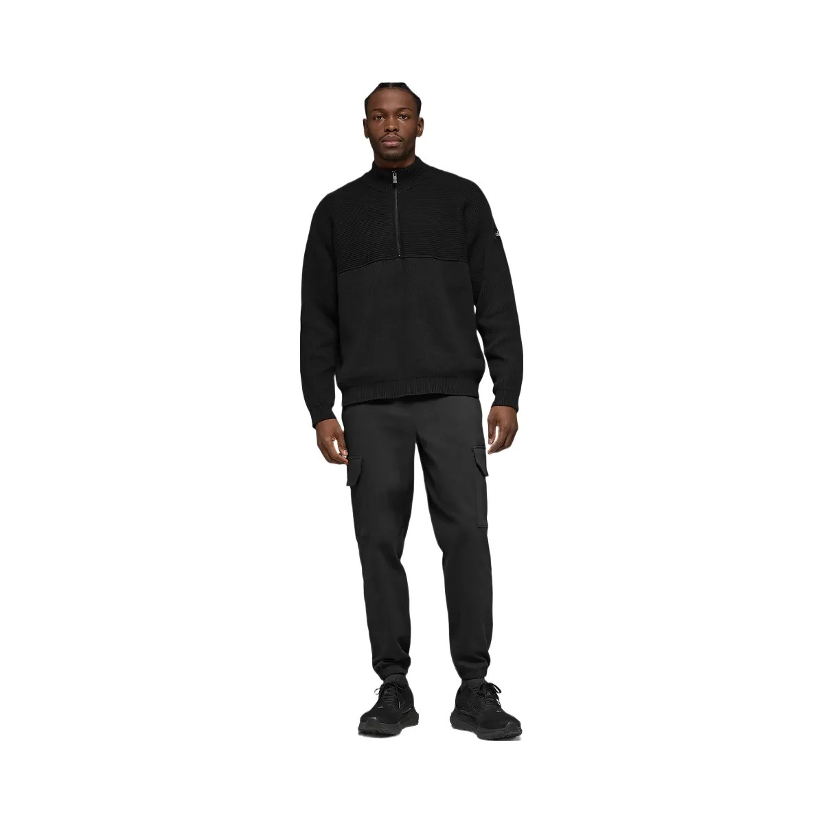 Alo Men's Domain Shift Rib Knit 1/4 Zip Sweater - Black - HypeFly India View 1