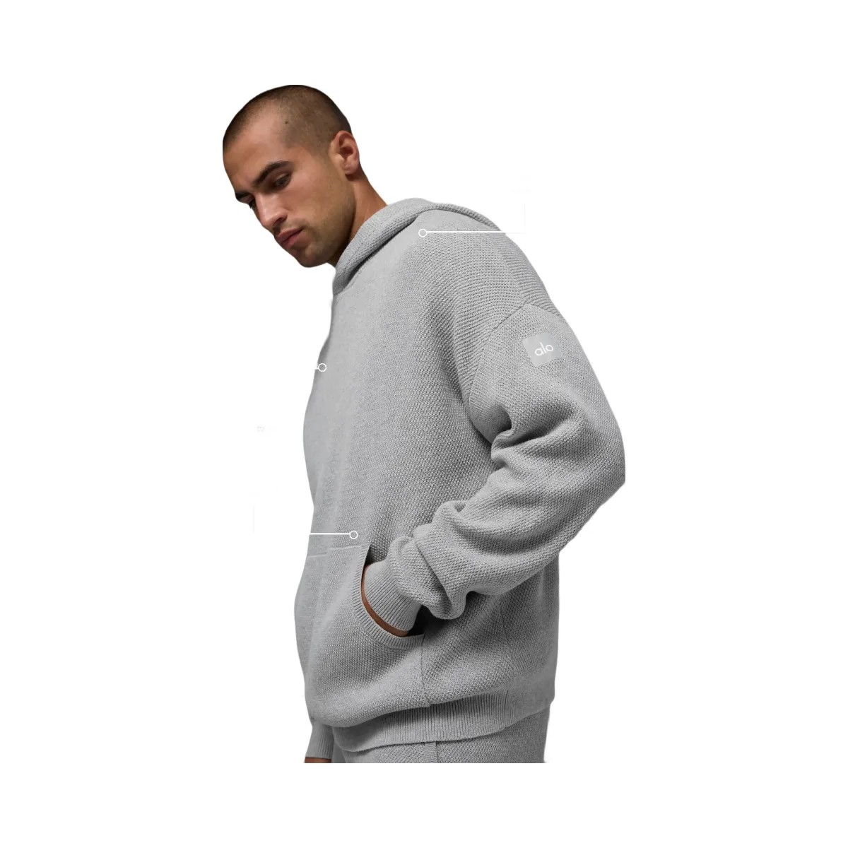 Alo Men's Sports Club Sweater Knit Hoodie - Athletic Heather Grey - HypeFly India View 2
