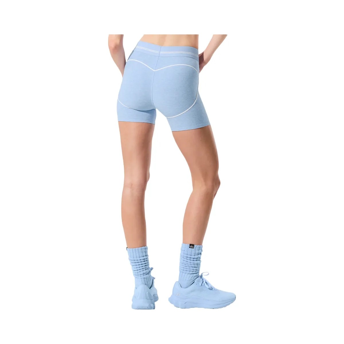 Alo Women's 4” Alosoft High-Waist Heart Throb Short - Seashell Blue Heather/White - HypeFly India View 3