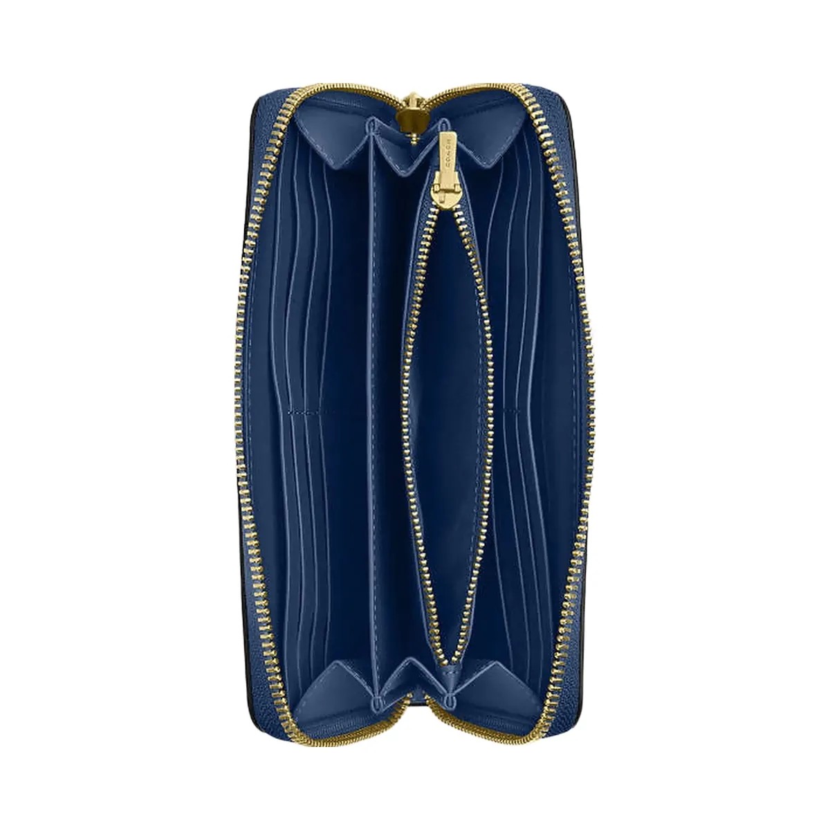 Coach Long Zip Around Wallet Pebbled Leather-Gold-Deep Blue - HypeFly India View 2