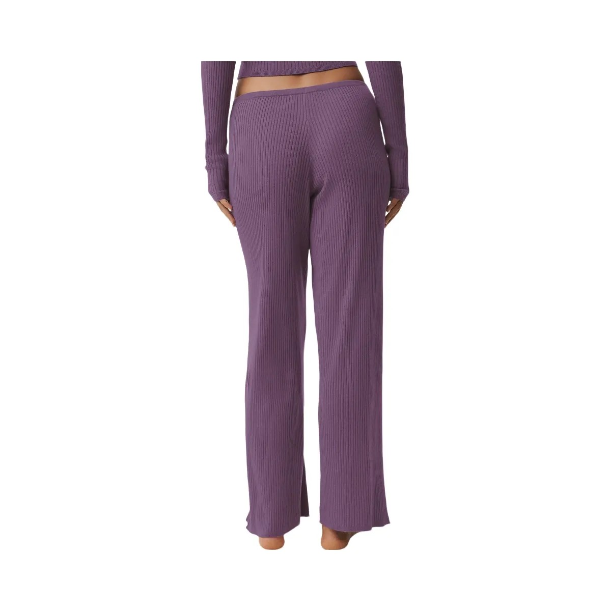 Alo Women's Sweater Knit Mid-Rise Unwind Wide Leg Pant - Plum Kiss - HypeFly India View 4