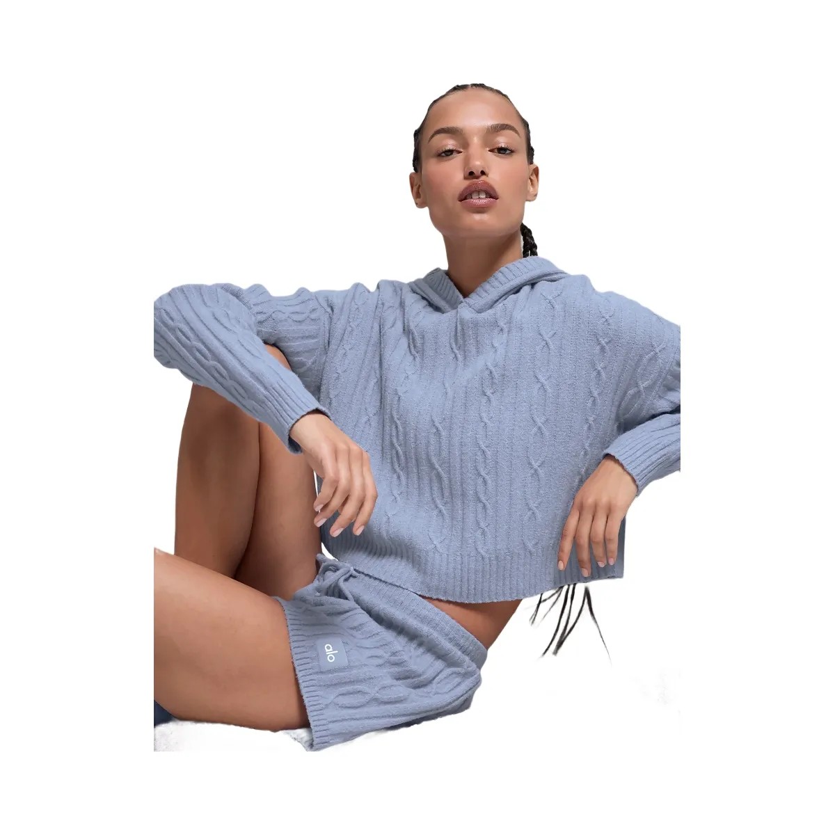 Alo Women's Cable Knit Winter Bliss Hoodie - Winter Frost - HypeFly India View 2