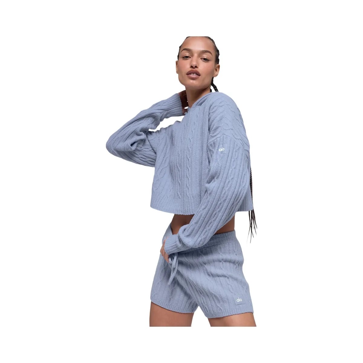 Alo Women's Cable Knit Winter Bliss Hoodie - Winter Frost - HypeFly India View 1