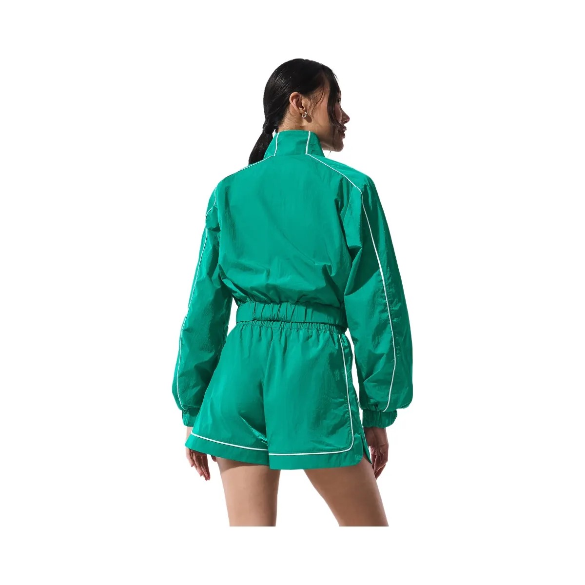 Alo Women's Motivate Full-Zip Track Jacket - Spruce Green/White - HypeFly India View 3