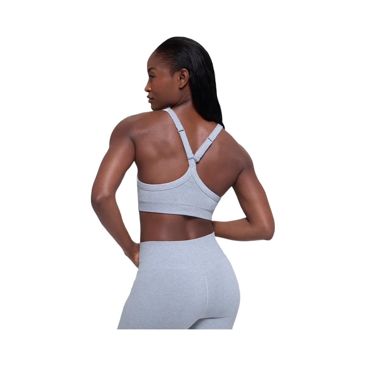 Alo Women's Seamless Two Tone Rib Bra - Winter Frost Heather - HypeFly India View 2