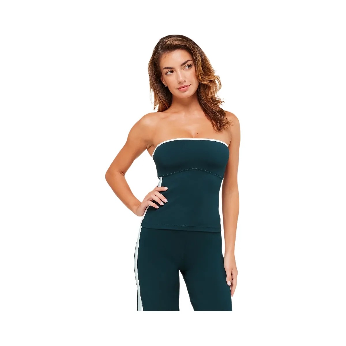 Gymshark Piping Bandeau With Shelf - Deep Petrol Blue/Smoke Blue/Soft White - HypeFly India View 1