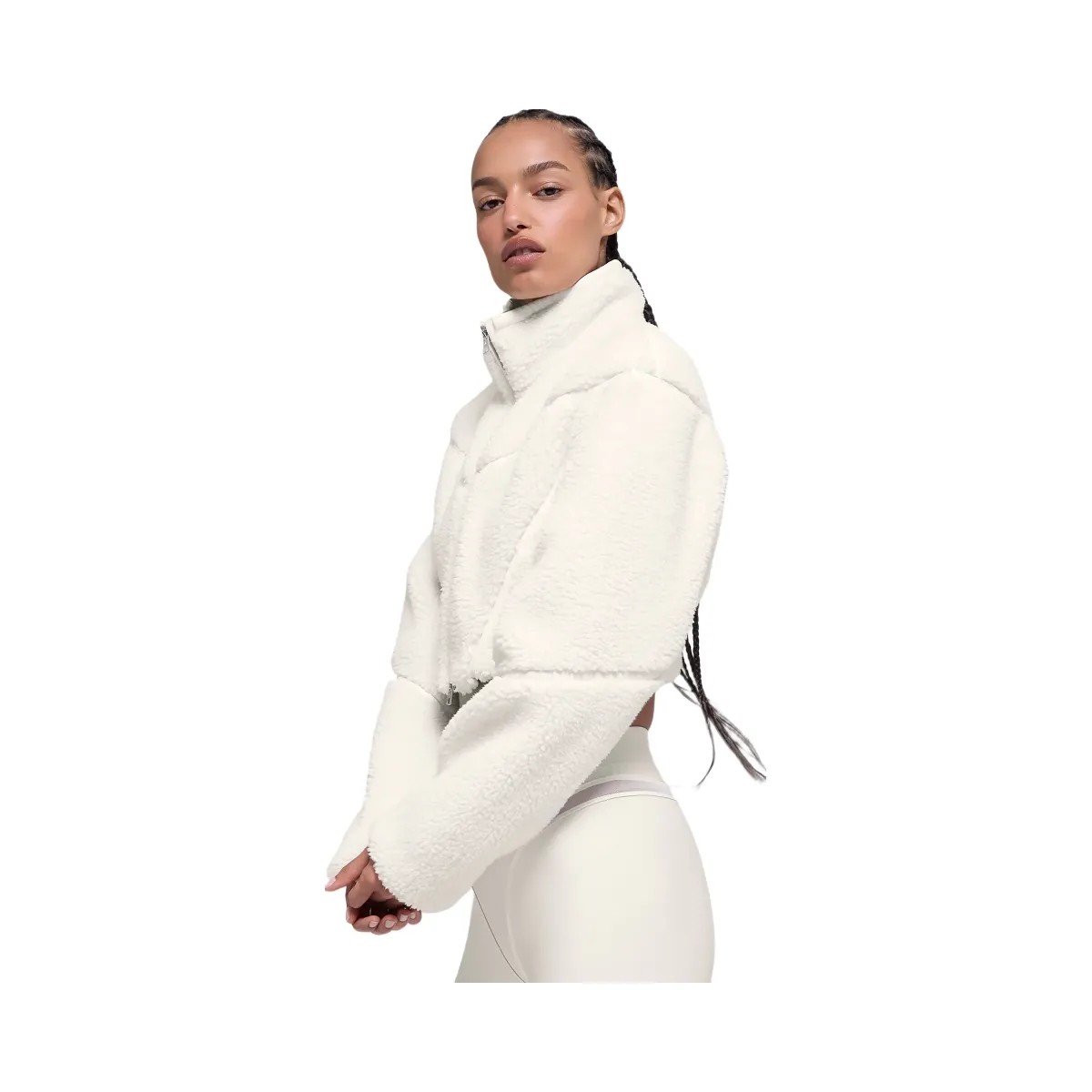 Alo Women's Sherpa Cropped Slope Side Jacket - Ivory - HypeFly India View 2