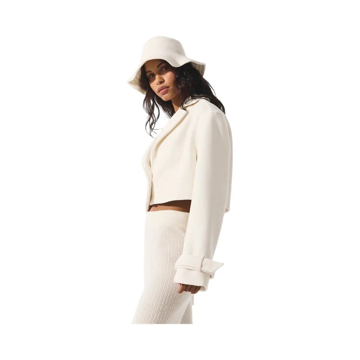 Alo Women's Wool Cropped Metro Trench - Ivory - HypeFly India View 4