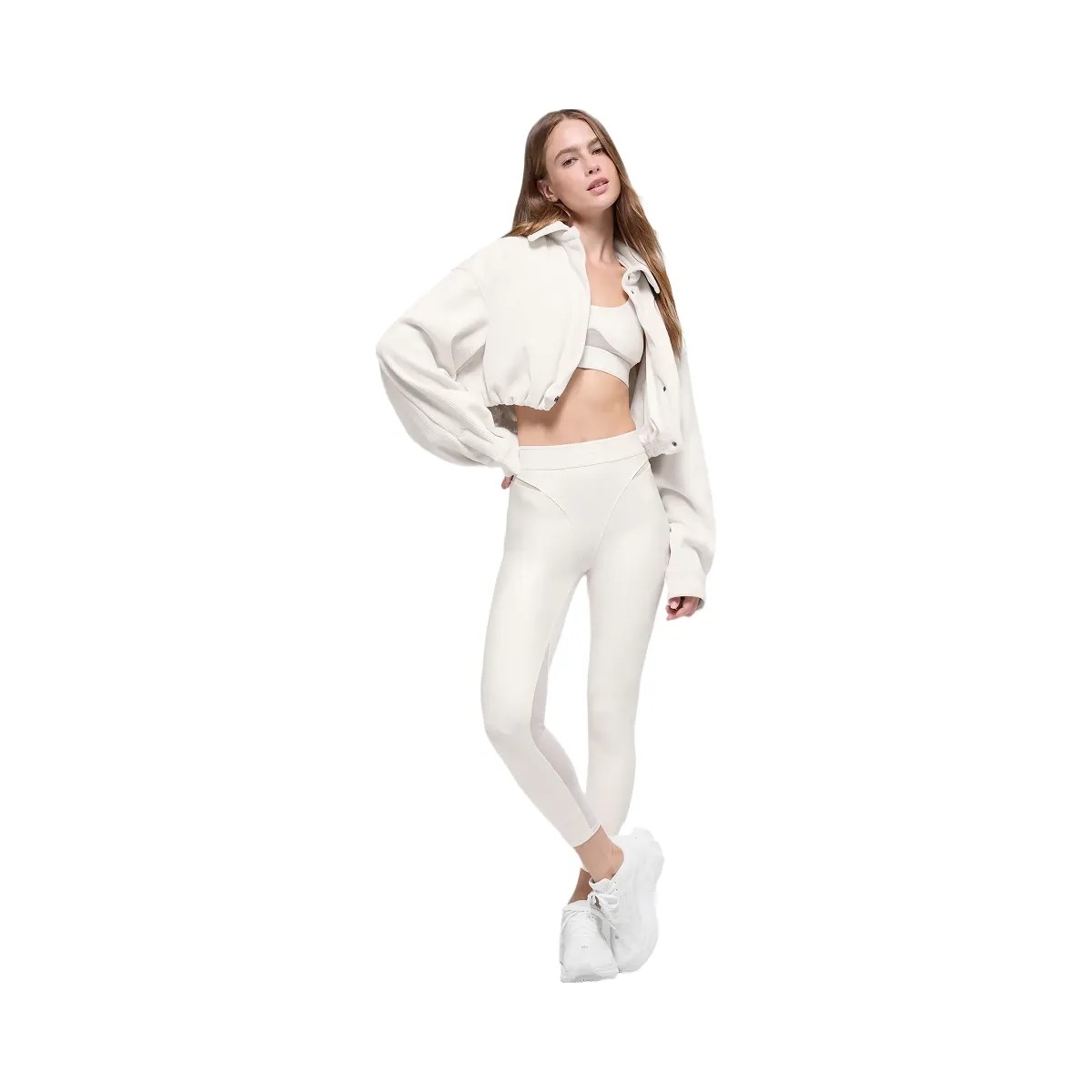 Alo Women's Ribbed Velour Cropped Mountain Side Jacket - Ivory - HypeFly India View 3