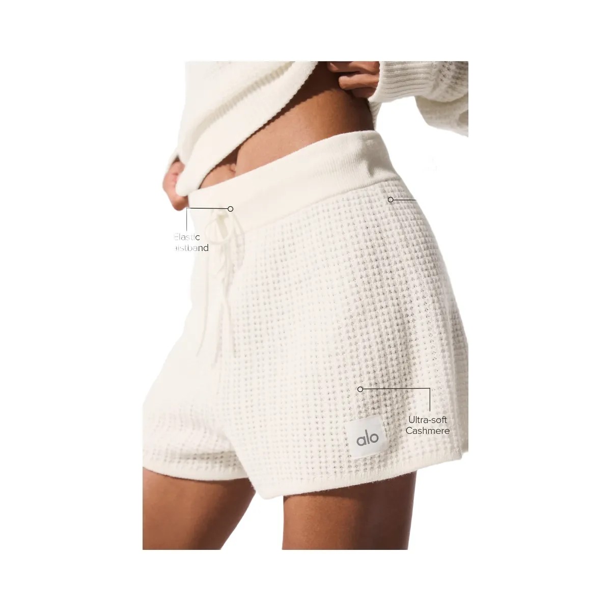 Alo Women's Cashmere High-Waist Plush Waffle Short - Ivory - HypeFly India View 2
