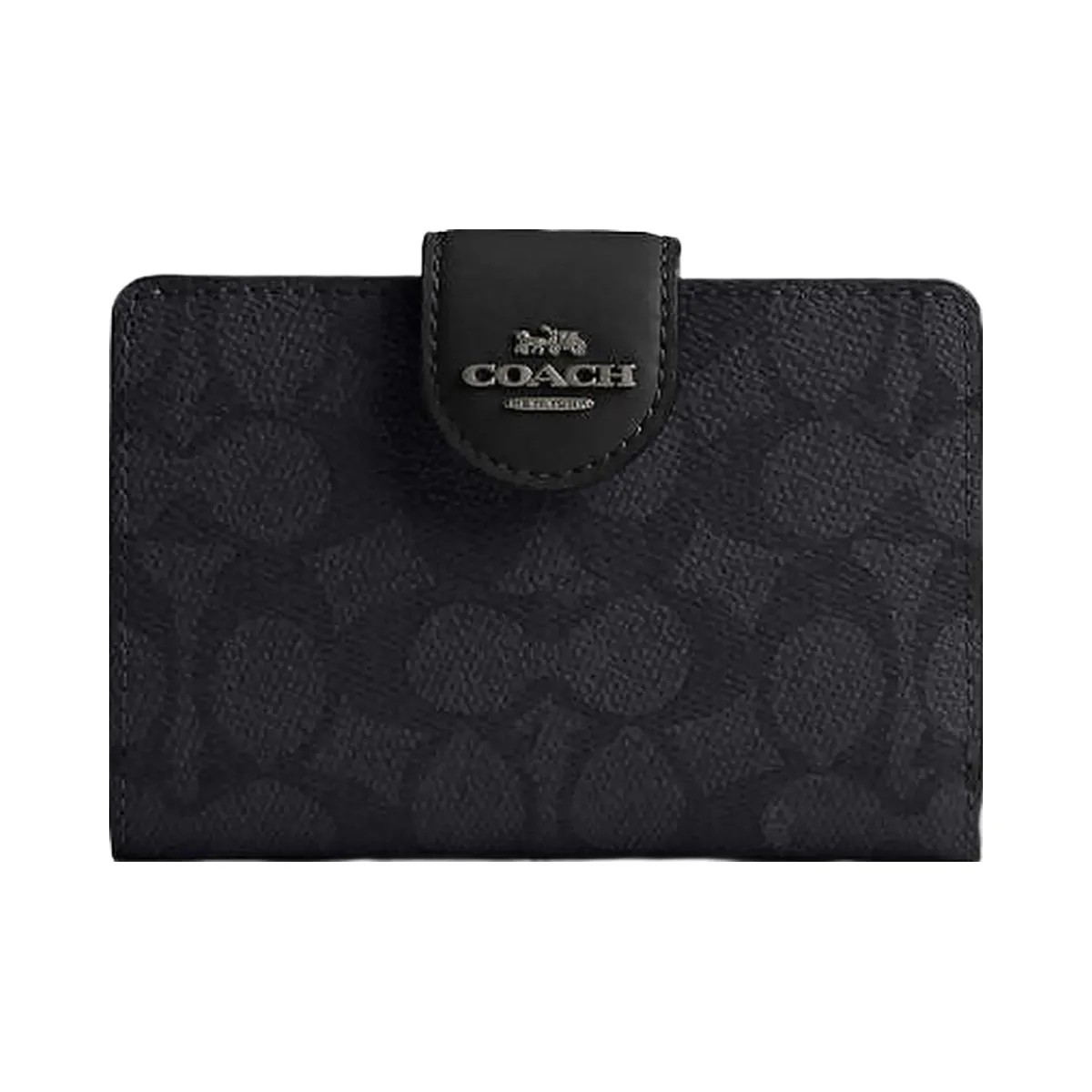 Coach Medium Corner Zip Wallet In Signature Canvas Signature Canvas-Gunmetal-Charcoal-Black - HypeFly India View 1