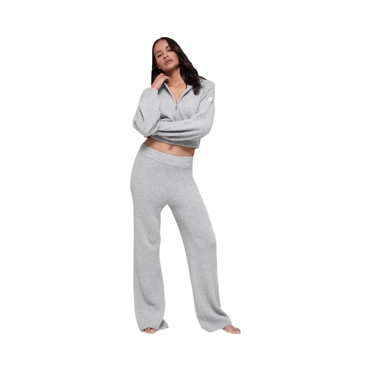 Alo Women's Cashmere Plush Waffle Full Zip Hoodie - Athletic Heather Grey - HypeFly India View 5