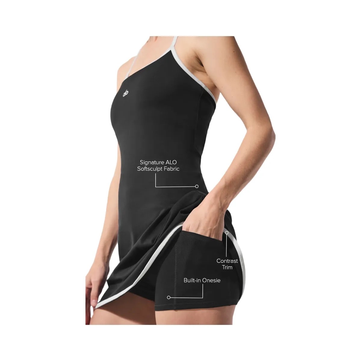 Alo Women's ALO Softsculpt Halter Tennis Dress - Black/White - HypeFly India View 2