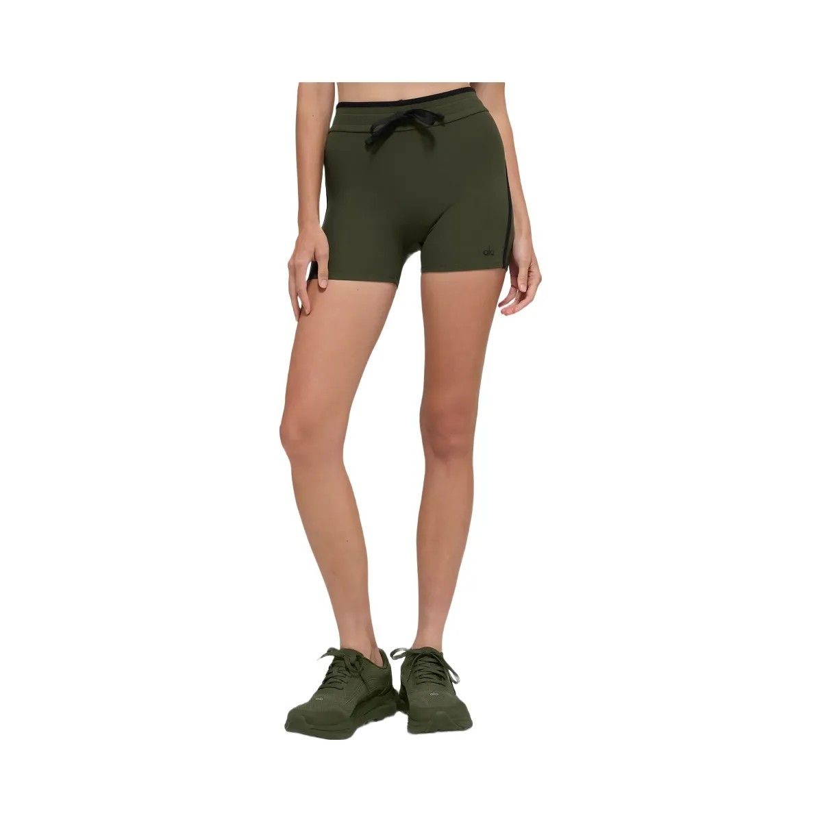 Alo Women's 4" Airbrush High-Waist Race Pace Short - Green Olive/Black - HypeFly India View 1