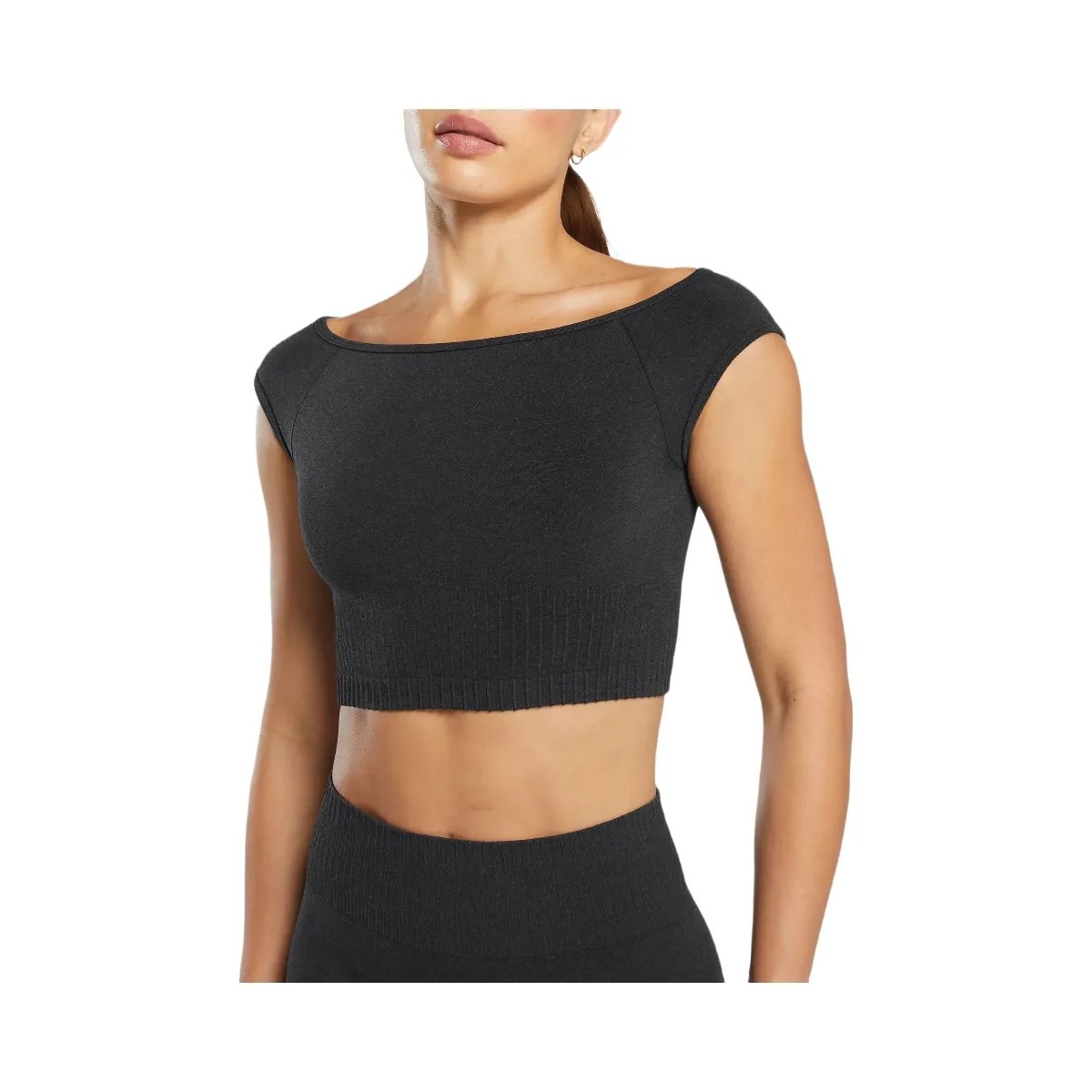 Gymshark Luxe Seamless Boat Neck Crop Top - Coal Marl - HypeFly India View 5