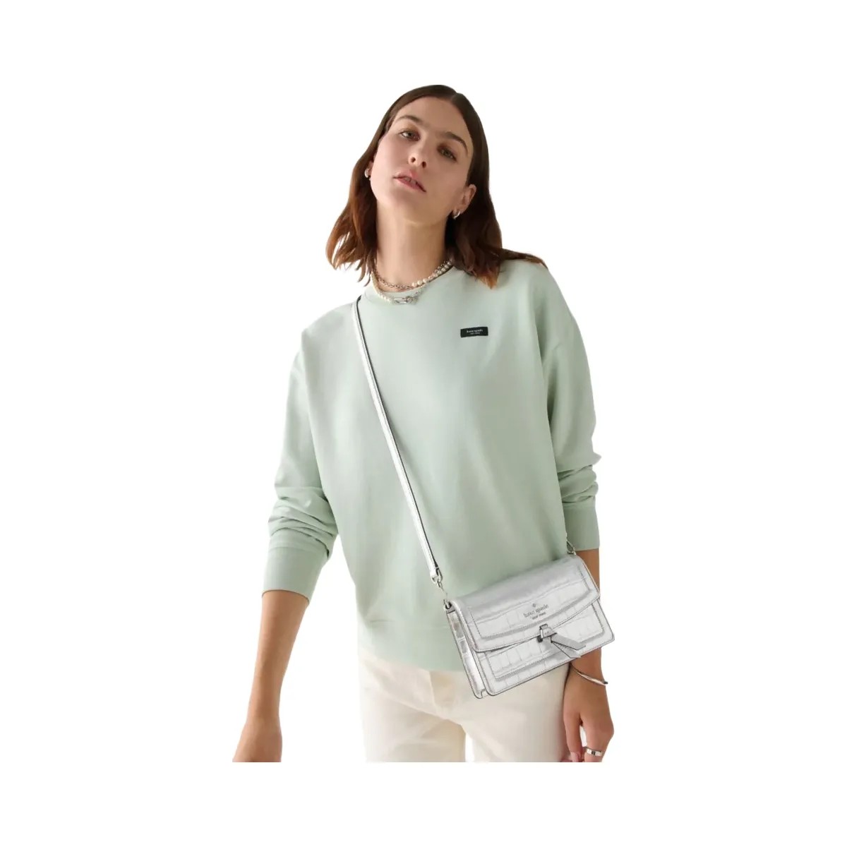 Kate Spade Knott Croc Embossed Mini Flap Crossbody Silver - HypeFly India View 4