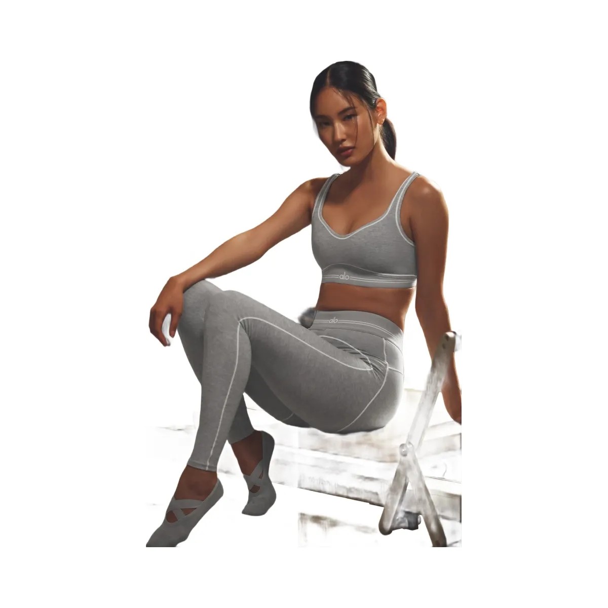 Alo Women's Alosoft High-Waist Heart Throb Legging - Athletic Heather Grey/White - HypeFly India View 1