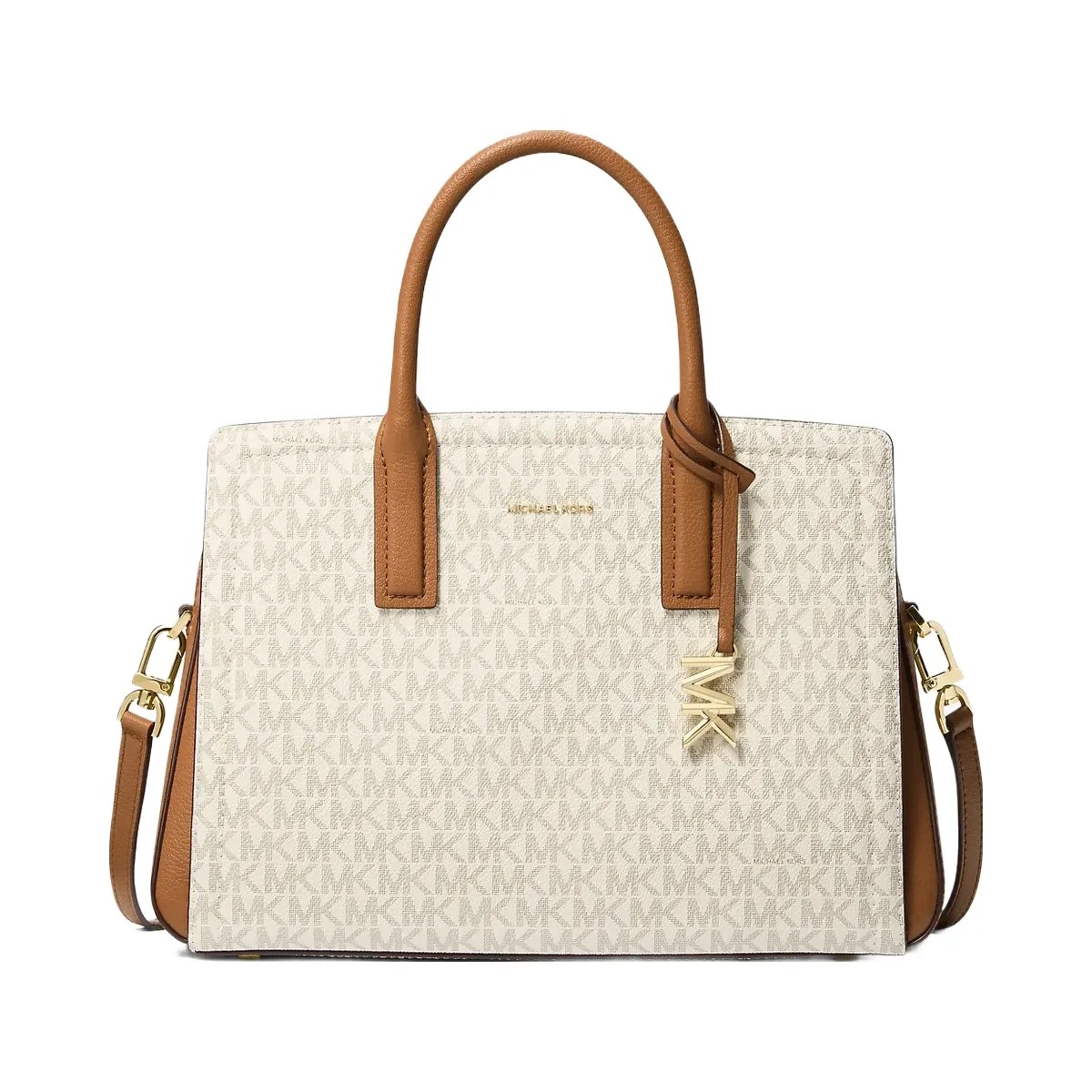Michael Kors Laila Medium Signature Logo Satchel Vanilla-Acorn - HypeFly India View 1